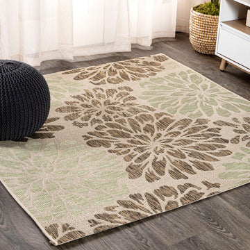 Zinnia Modern Floral Textured Weave Indoor/outdoor Square Rug